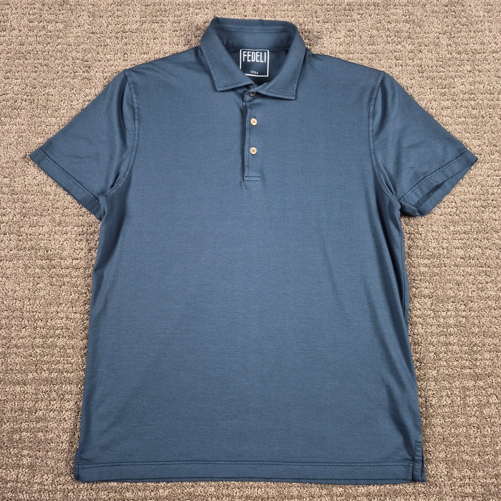 Fedeli Polo Shirt Mens 52 (USA L) Blue Short Sleeve Cotton Jersey Italy Luxury